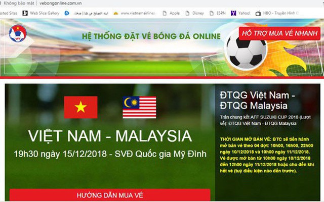 Cảnh báo: Xuất hiện website bán vé bóng đá giả mạo LĐBĐVN