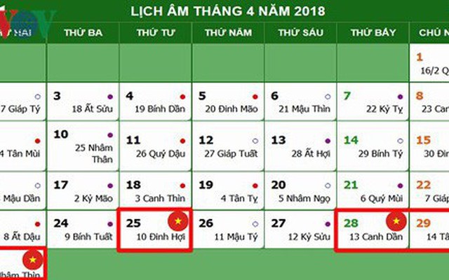 Lịch nghỉ chính thức Giỗ Tổ Hùng Vương, 30/4 và 01/5/2018