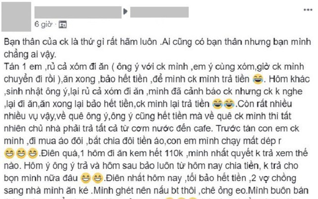 Dở khóc dở cười với bạn thân "con chấy cắn đôi" của chồng: Cứ hết tiền lại dắt díu cả nhà sang ăn trực