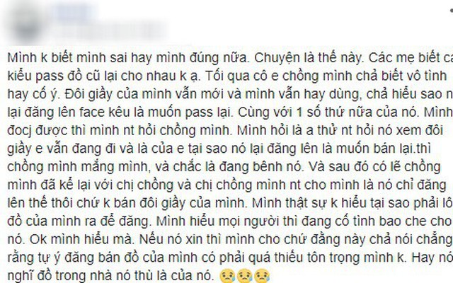 Đôi giày đang dùng bỗng bị em chồng tự tiện chụp ảnh đăng bán trên MXH, chị dâu mách còn bị chồng mắng