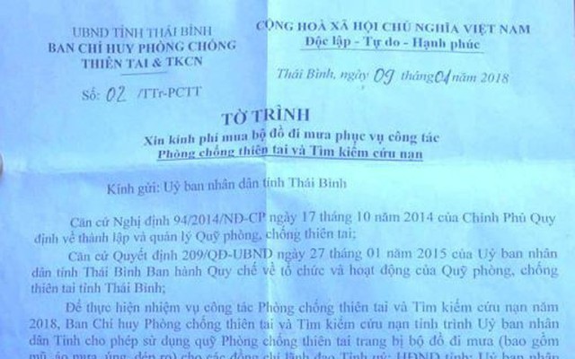 Sự thật bất ngờ về đề xuất mua áo mưa 1 triệu đồng/bộ ở tỉnh Thái Bình