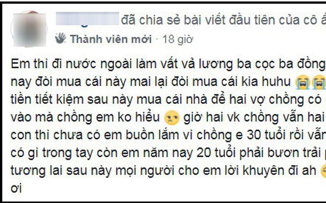 Chồng 30 tuổi không chịu tu chí làm ăn, bắt vợ lao động ở nước ngoài gửi tiền mua xe đẹp khiến chị em nổi nóng