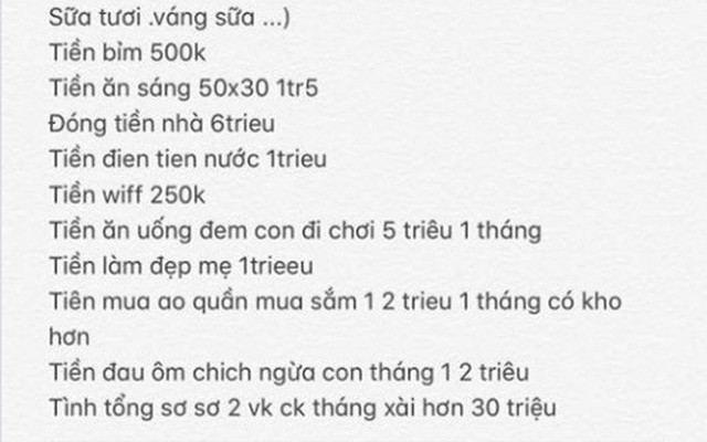 Choáng với bảng chi tiêu nhà 3 người ở Sài Gòn, tính sơ cũng bay 30 triệu/tháng, riêng con ngốn hết gần 15 triệu