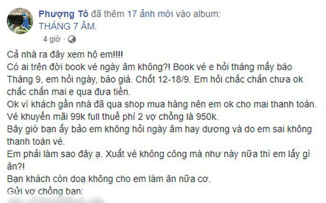 Nhận đặt mua vé máy bay cho khách đi trăng mật, ứng tiền trước xong xuôi, cô gái mới tá hỏa vì khách đòi "bay theo lịch âm"