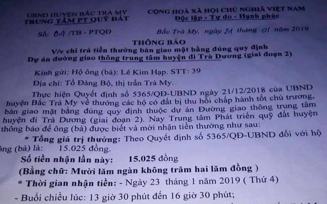 Vụ thưởng 15.025 đồng ở Quảng Nam: "Mọi việc đều được xử lý rất công bằng"