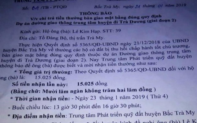 Được thưởng 15 ngàn đồng vì bàn giao mặt bằng đúng quy định: "Thật chứ không phải đùa"