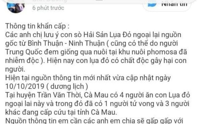 Xác minh chủ tài khoản đăng thông tin "ăn sò lụa chết người" để xử lý