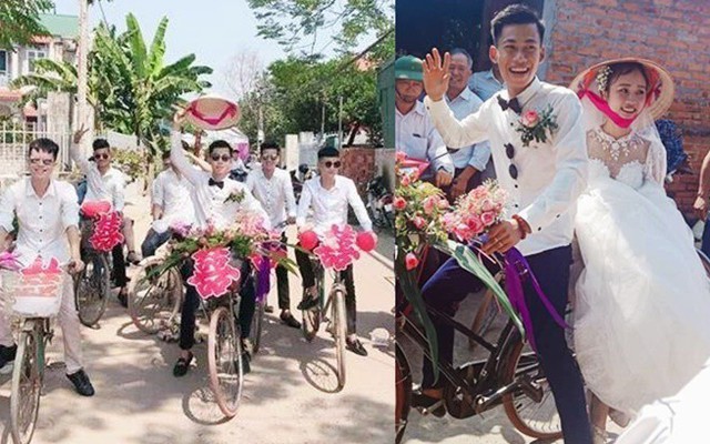 Chú rể dẫn hàng chục trai làng đạp xe đến rước vợ, phản ứng của cô dâu khiến tất cả thích thú