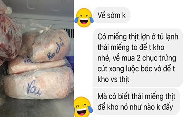 Anh trai giành nấu cơm với em gái, mua đồ ăn chật kín tủ lạnh, nhìn dòng chữ trên túi thịt còn bất ngờ hơn