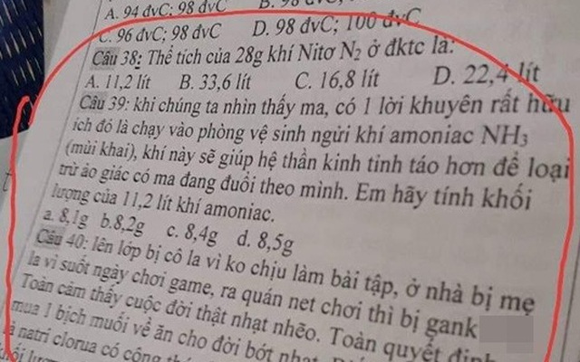 Thầy giáo ra đề Hóa cực "lầy": Thấy ma thì hãy vào nhà vệ sinh hít khí amoiac