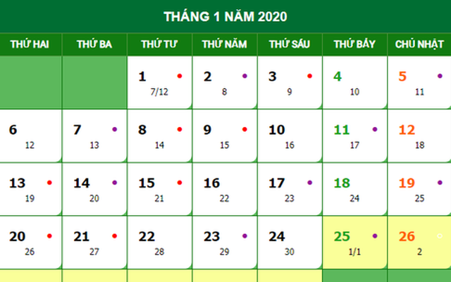 Tết Âm 2020 vào ngày bao nhiêu Dương lịch?