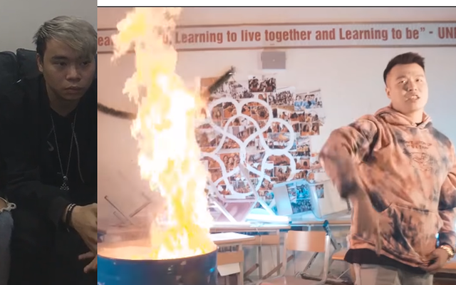 Phẫn nộ vụ nhóm rapper Việt đốt sách vở của học sinh trường Amsterdam Hà Nội để quay MV