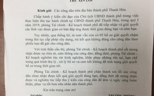 Các phòng, ban của UBND TP. Thanh Hoá: Đồng loạt xin lỗi nhân dân