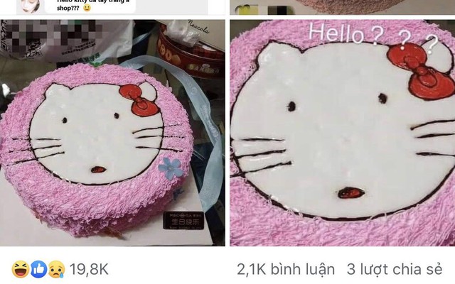 Đặt hình Hello Kitty, cô gái lại nhận về chiếc bánh mặt mèo bị "tẩy trang", xấu tới mức không muốn thổi nến