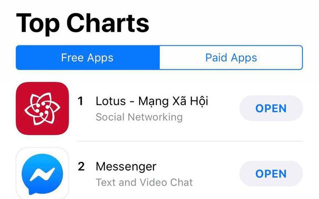 Lễ ra mắt mới diễn ra hơn 1 giờ, MXH Lotus đã leo lên top 1 trên App Store