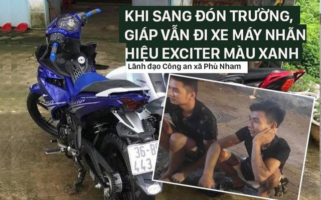 Sáng nay, 2 nghi can vẫn đón nhau bằng xe Exciter màu xanh nghi của nam sinh chạy Grab