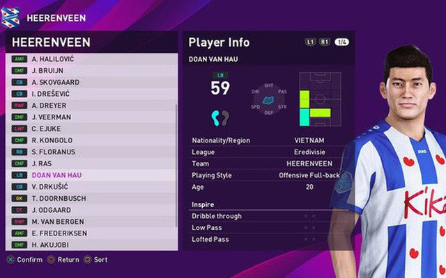 Đoàn Văn Hậu đã xuất hiện trong FIFA 20: Tất cả chỉ số đều ở mức trung bình, riêng chỉ số tiềm năng là vượt trội