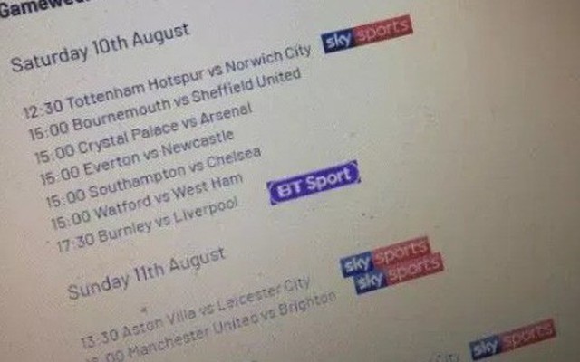 Lộ lịch thi đấu vòng 1 Premier League 2019-2020 trước ngày công bố