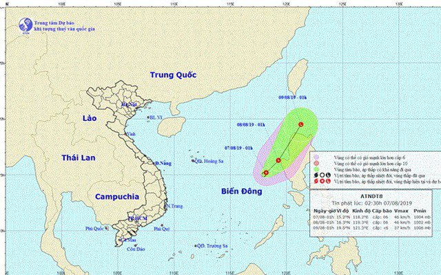 Áp thấp nhiệt đới trên Biển Đông, di chuyển theo hướng Đông Bắc