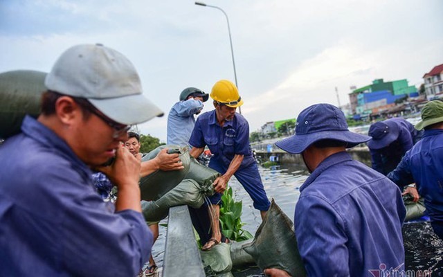 Hàng trăm người Sài Gòn 'oằn lưng' gia cố bờ bao vỡ do triều cường