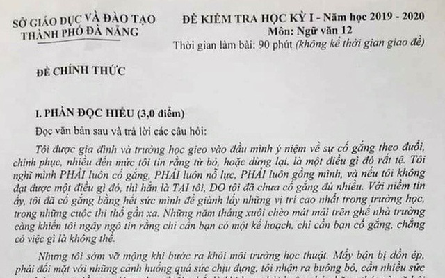 Đề thi văn "Từ bỏ cũng là một lựa chọn" của TP Đà Nẵng gây tranh cãi: Người khen hay, người chê tiêu cực