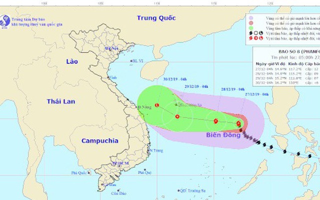 Bão số 8 giật cấp 14, cách đảo Song Tử Tây khoảng 480km