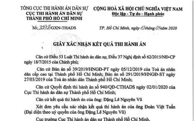 Ông Đặng Lê Nguyên Vũ đã nộp xong gần 1.200 tỷ thi hành án