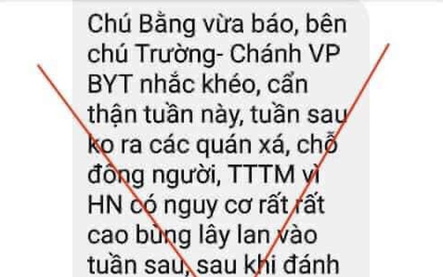 Bộ Y tế bác tin đồn Hà Nội bùng phát dịch bệnh Covid-19 trong tuần tới