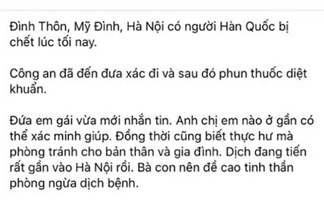 Bác thông tin có người Hàn Quốc tử vong ở Hà Nội