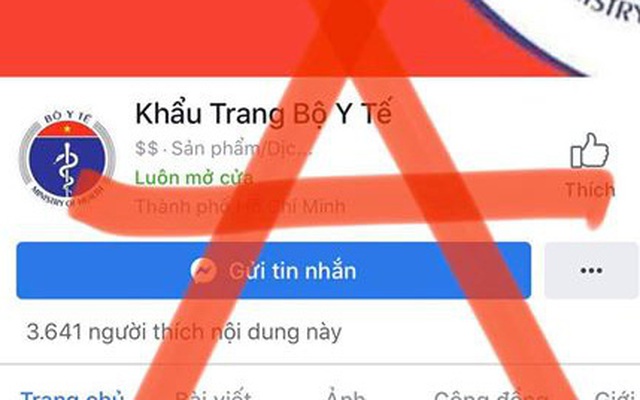 Cảnh báo tình trạng giả mạo fanpage của Bộ Y tế để bán khẩu trang