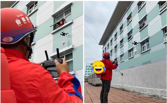 Phòng dịch bệnh, nam shipper dùng flycam giao hàng cho khách, tầng cao cũng không lo