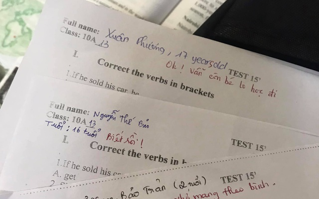 Cô giáo nhắc ghi đủ tên tuổi vào bài kiểm tra, học sinh lầy lội làm theo nhưng cười "không trượt phát nào" khi đọc lời phê